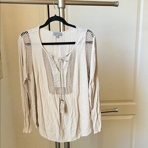 Joseph A Cream Blouse with Crochet Accents